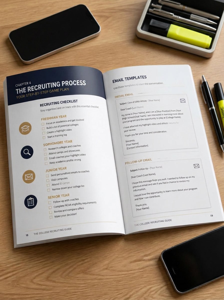 U90 DIY Guide open on a desk showing recruiting checklist and email templates