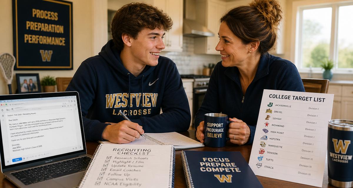 Student-athlete and parent working through a recruiting checklist together at the kitchen table